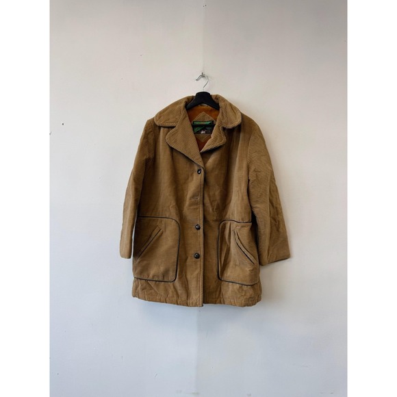Vintage Cordor Coat Large Beige Corduroy Pile Lined Button Front Overcoat 70s‎
